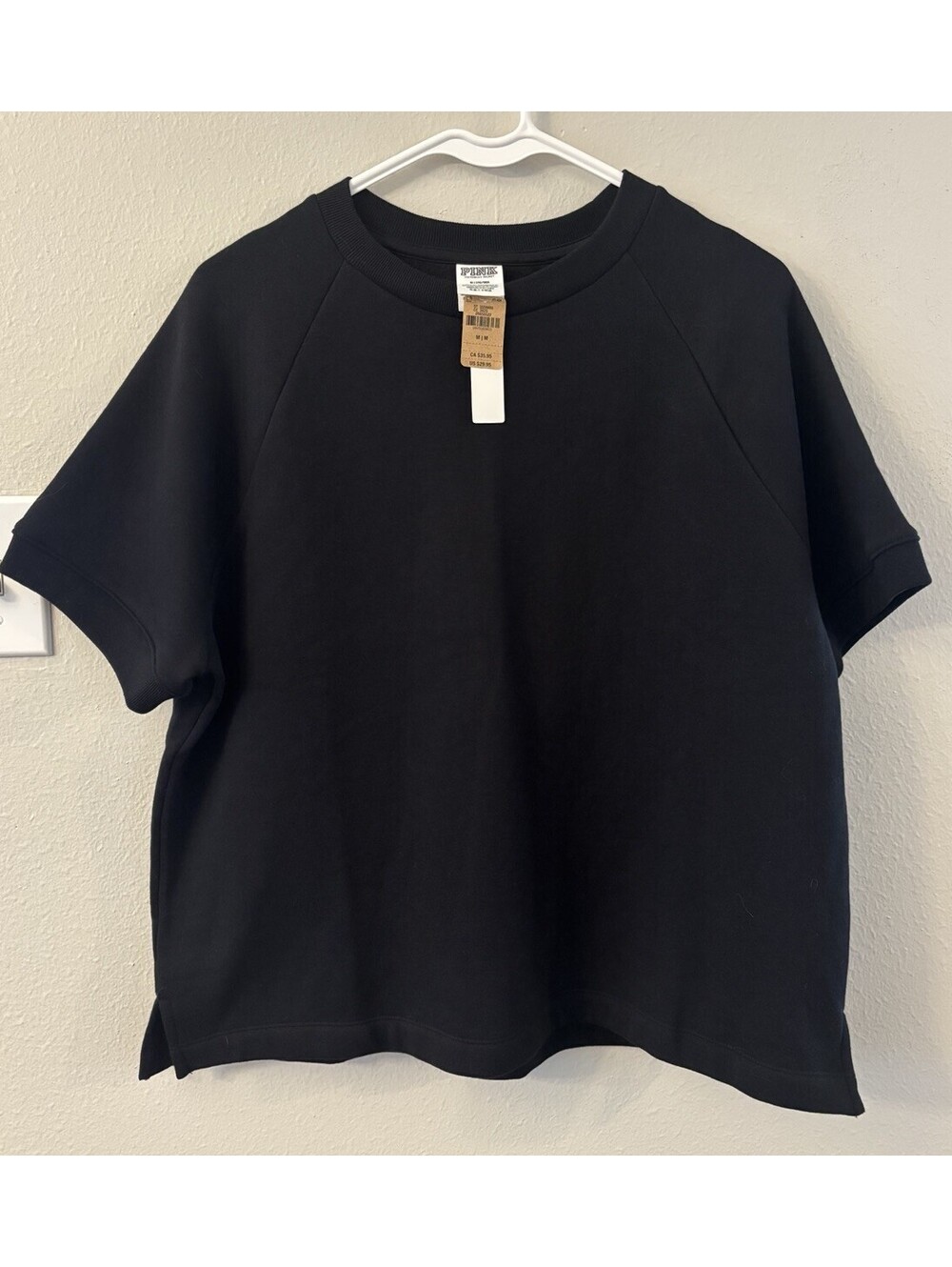NWT Victoria's Secret Fleece Short-Sleeve Crewneck Sweatshirt Size Medium Black